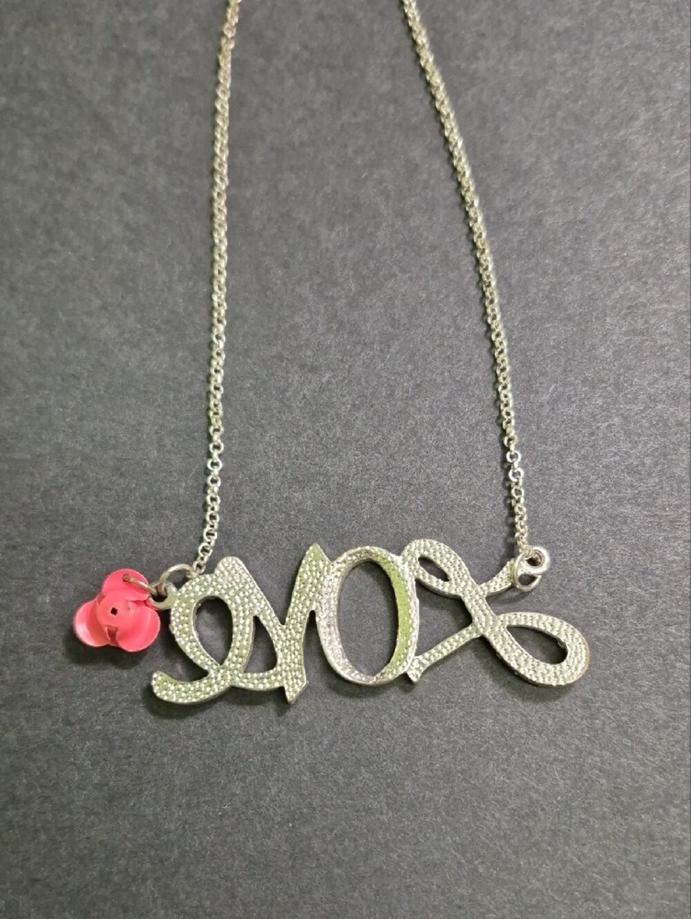 Silver Tone 'LOVE' 18" In. Necklace with Pink Rose Charm - Picture 4 of 5